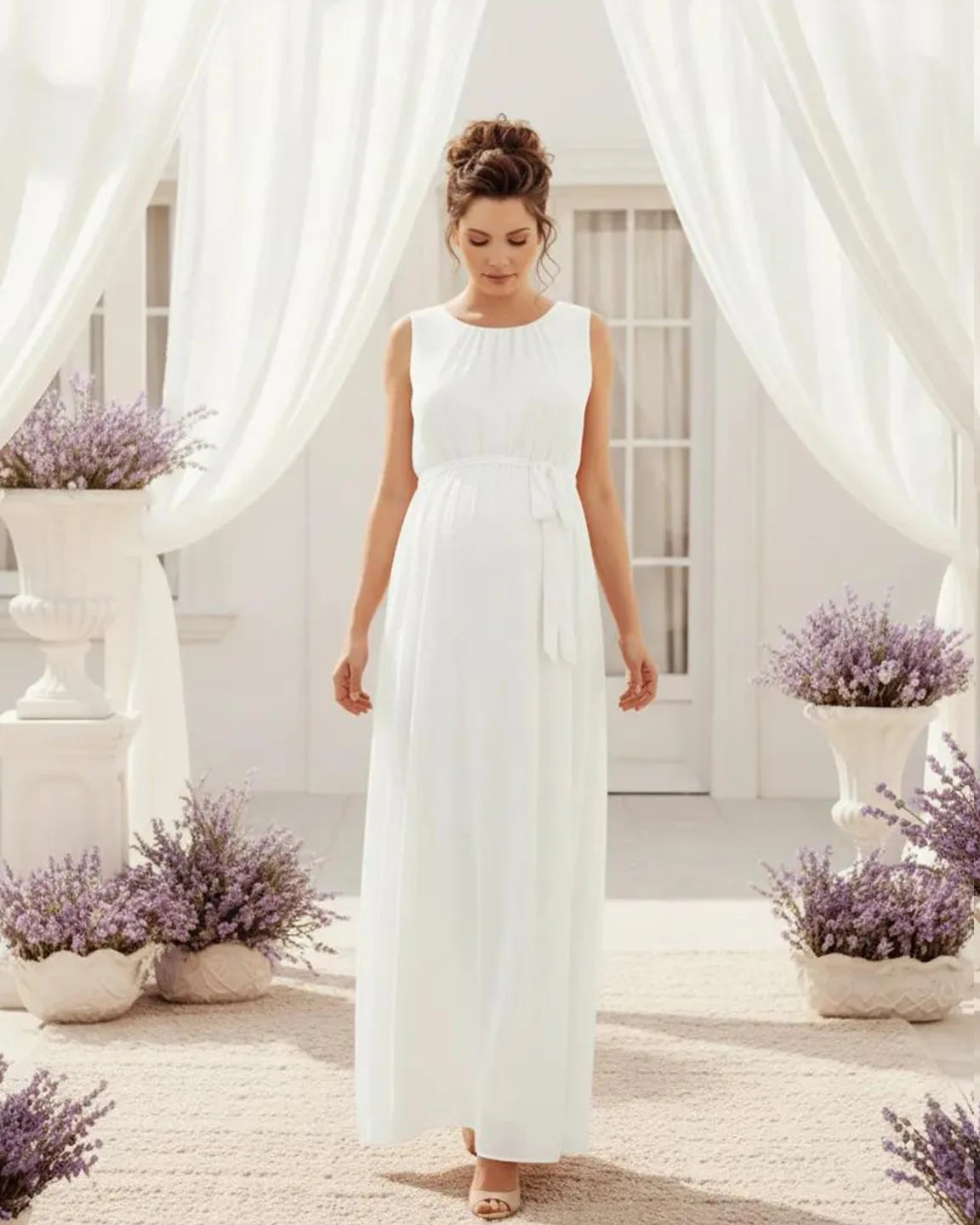 Gathered Bodice Elegant Maternity Maxi Dress