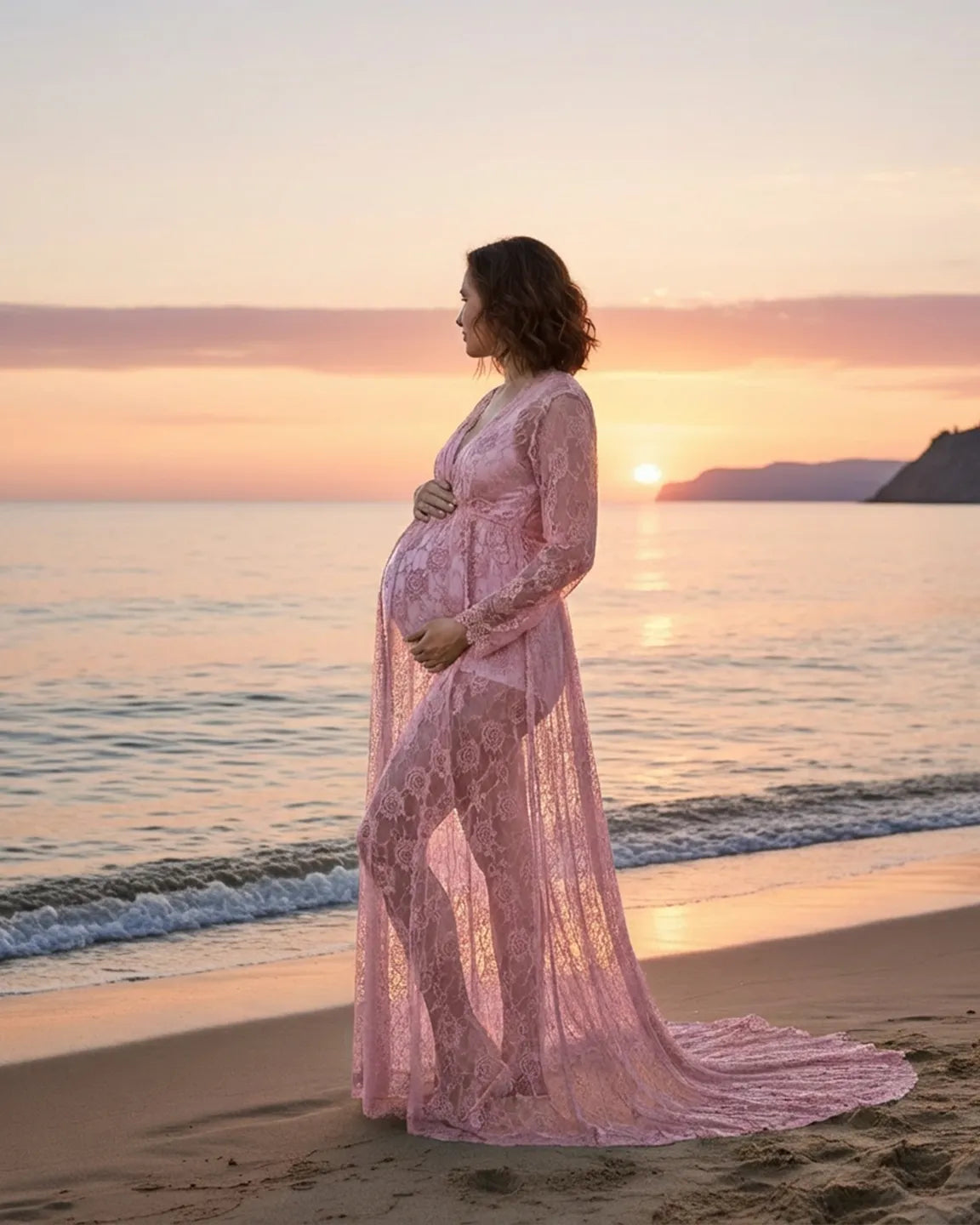 Floral Lace Romantic Maternity Photoshoot Maxi Dress