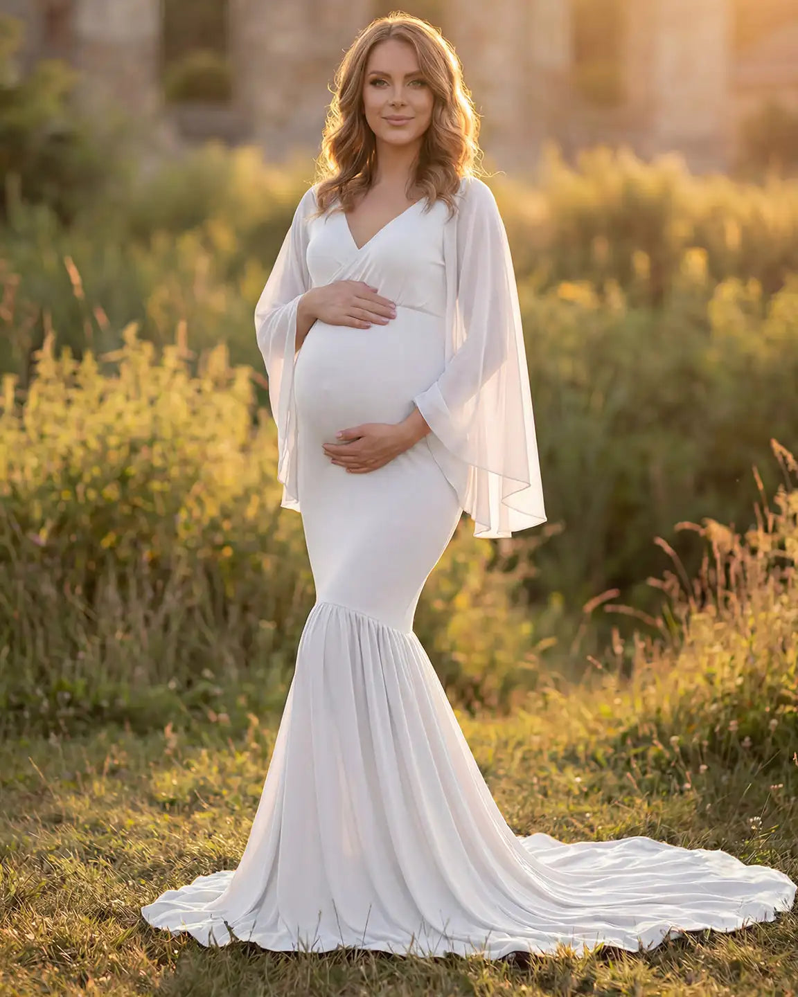 Trailing Hem Elegant Maternity Photoshoot Gown