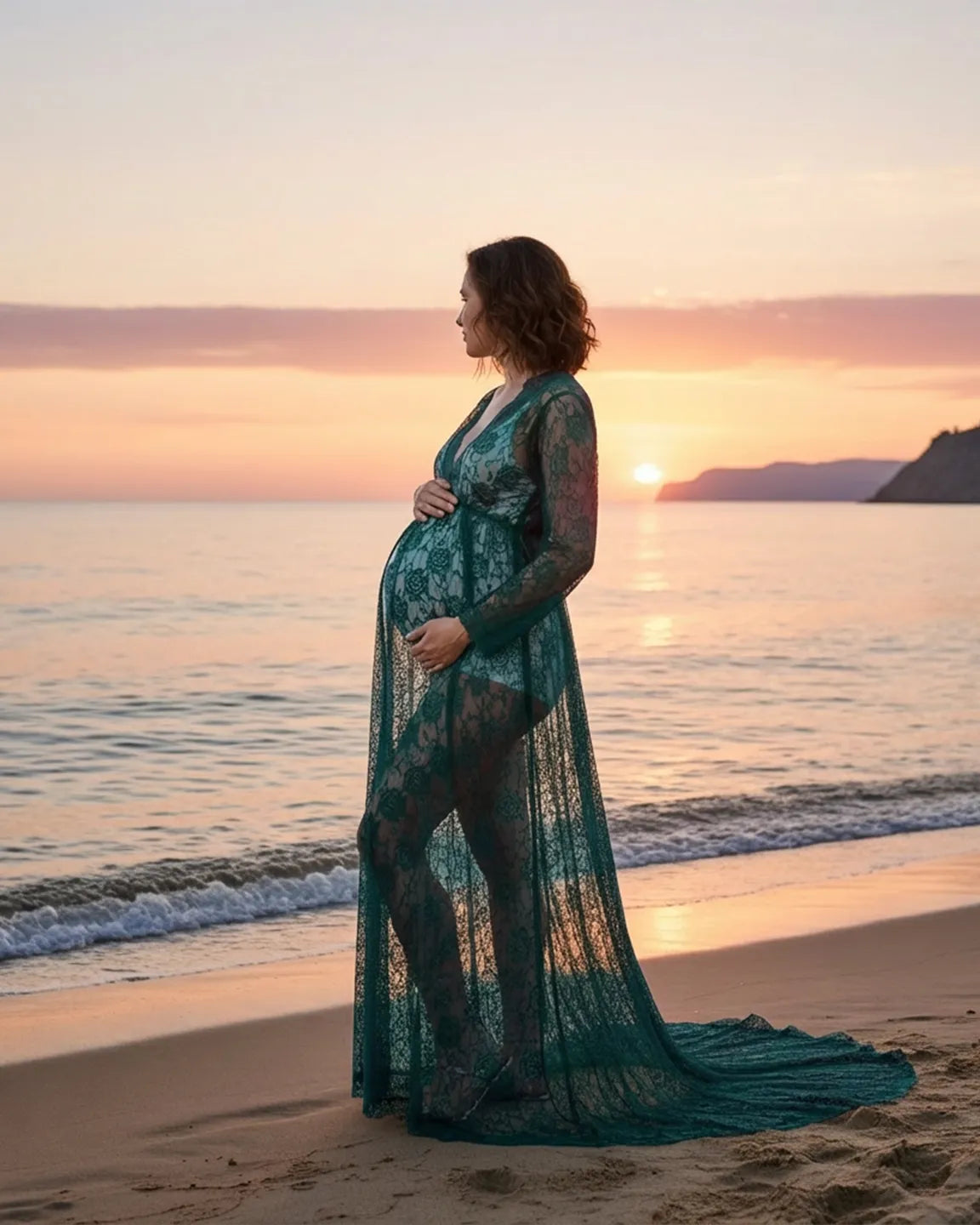 Floral Lace Romantic Maternity Photoshoot Maxi Dress