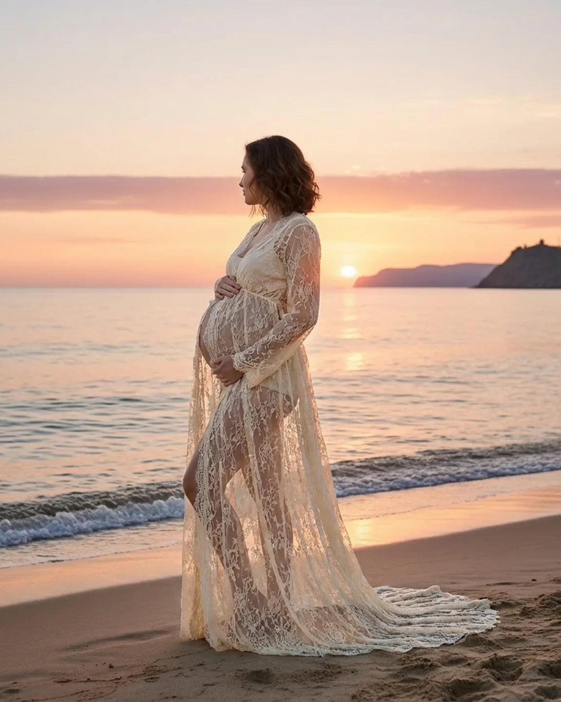 Floral Lace Romantic Maternity Photoshoot Maxi Dress