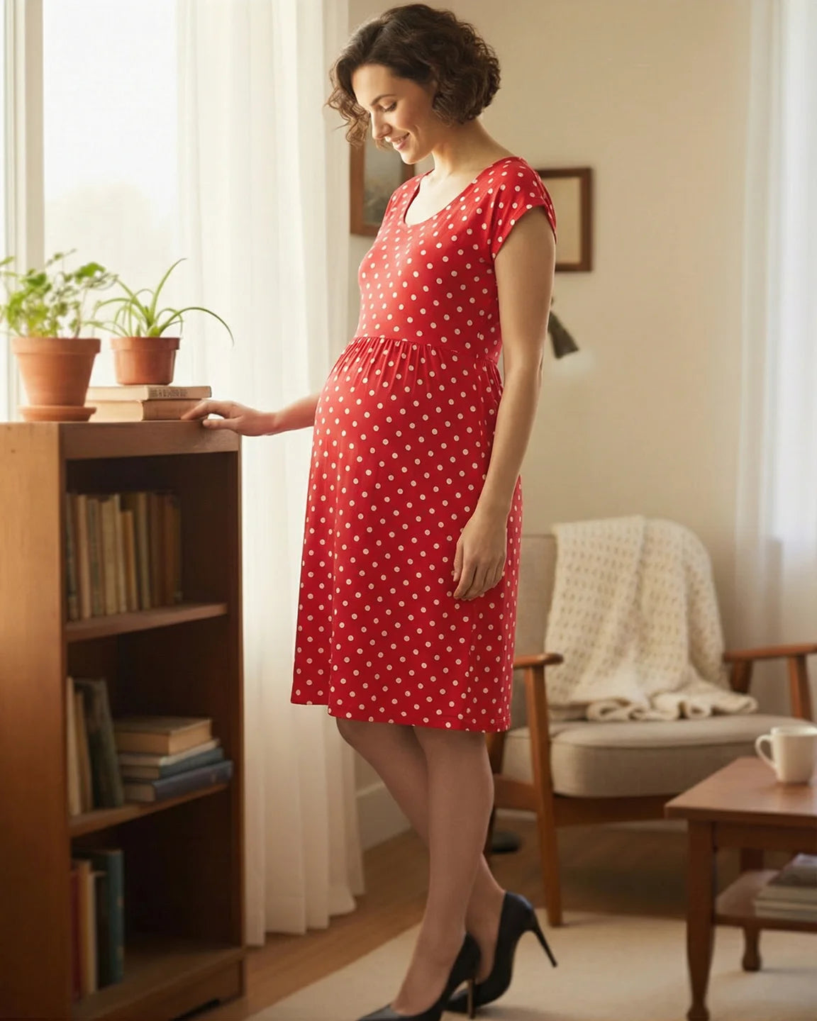 Easy Nursing Access Polka Dot Maternity Dress