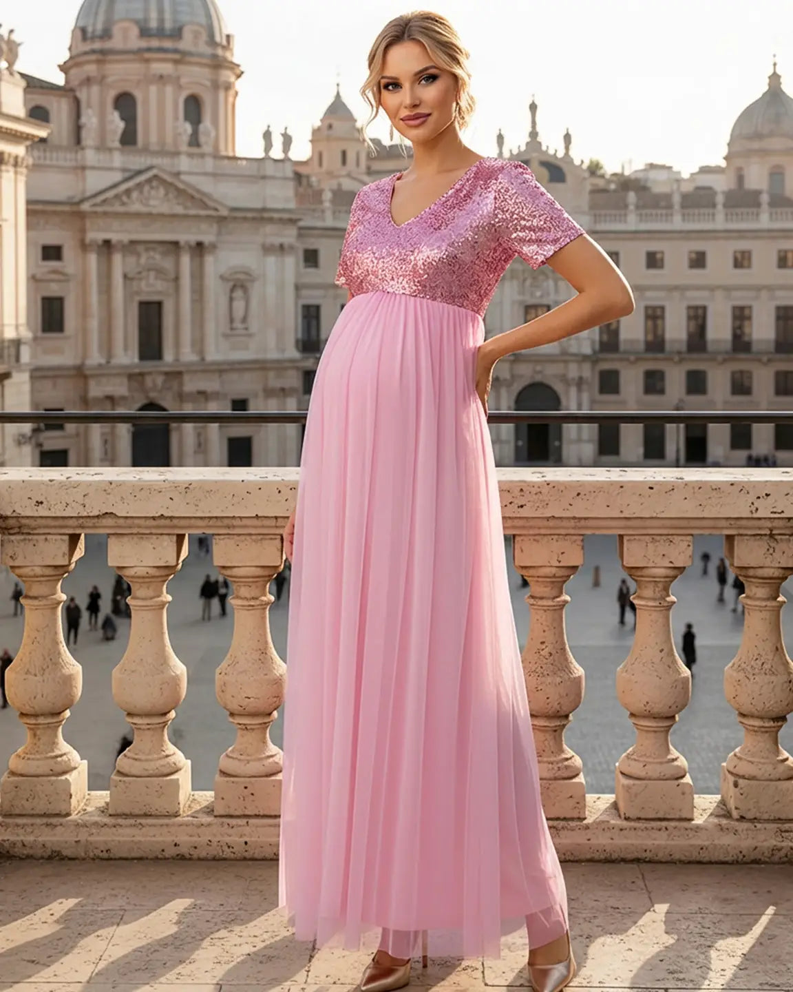 Sequin Bodice Glamorous Maternity Maxi Dress