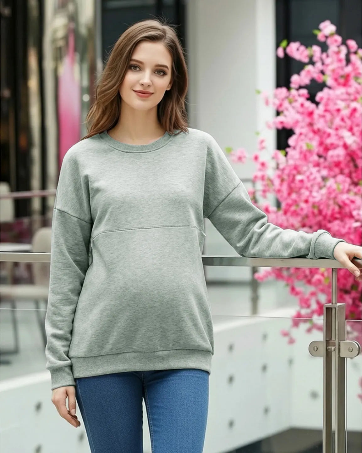 Discreet Zipper Nursing Access Casual Maternity Top