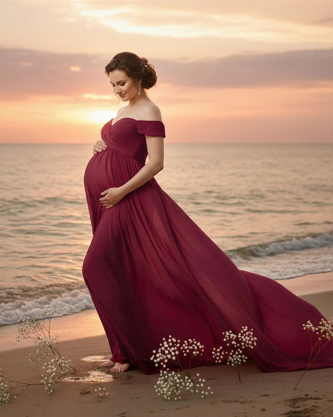 Off-Shoulder Dreamy Maternity Photography Gown