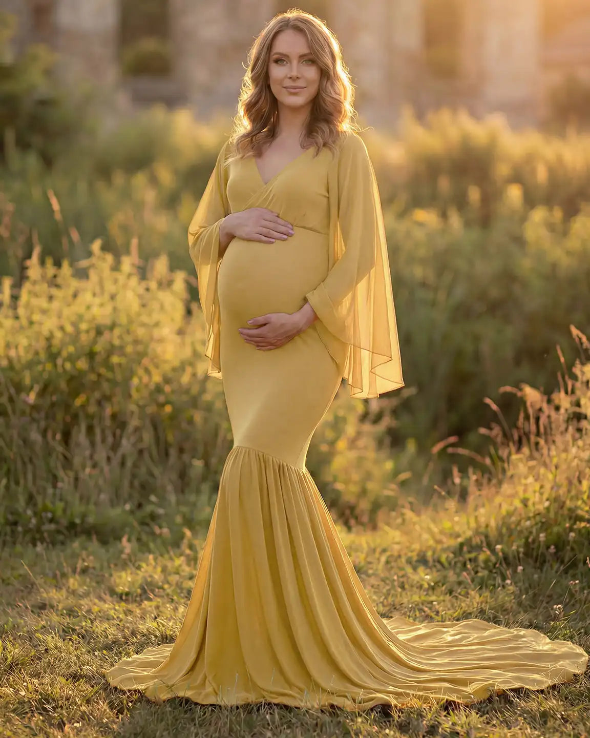 Trailing Hem Elegant Maternity Photoshoot Gown