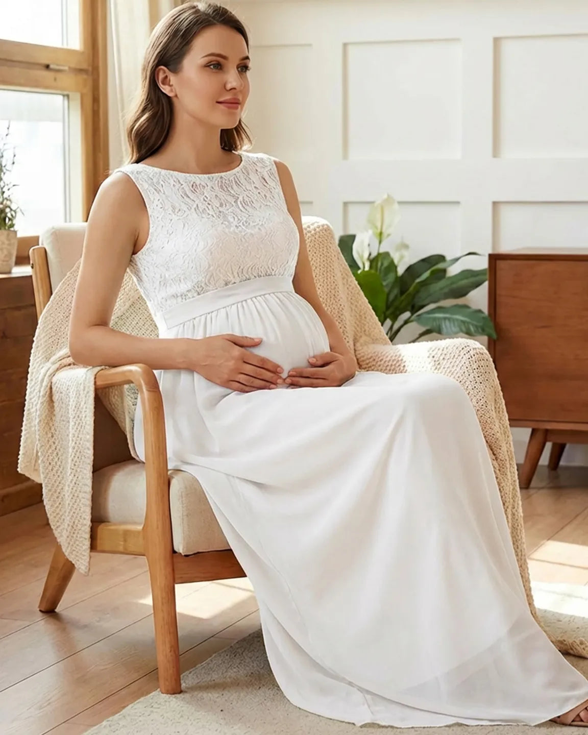 Lace Bodice Elegant Maternity Maxi Dress