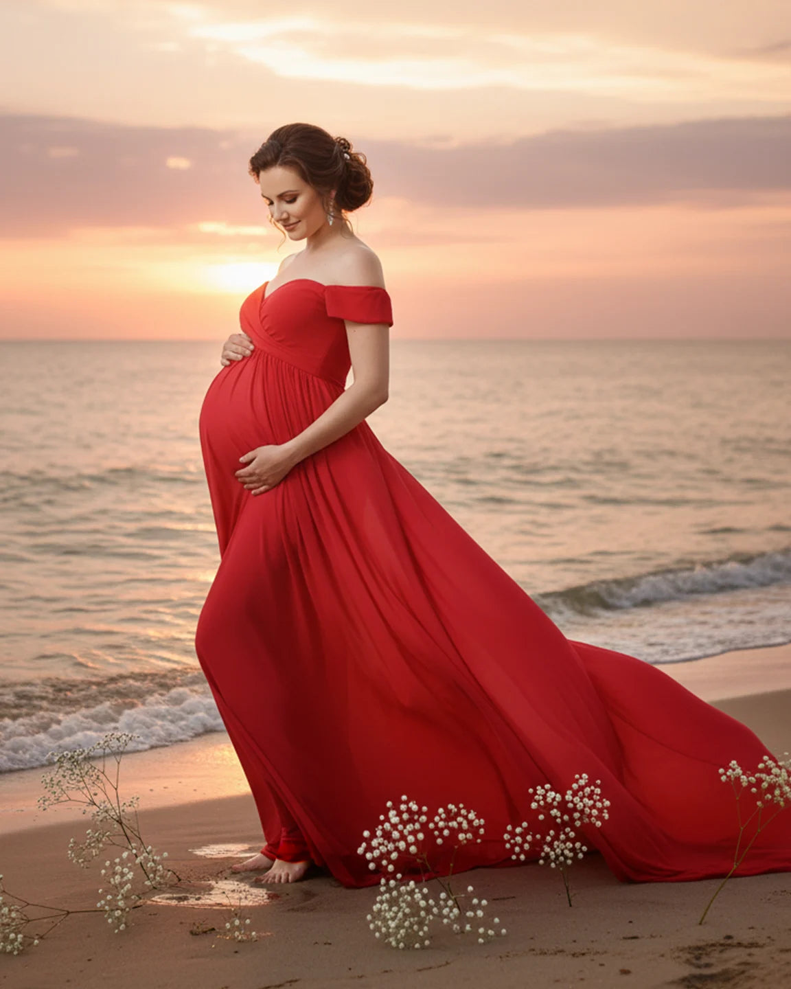 Off-Shoulder Dreamy Maternity Photography Gown