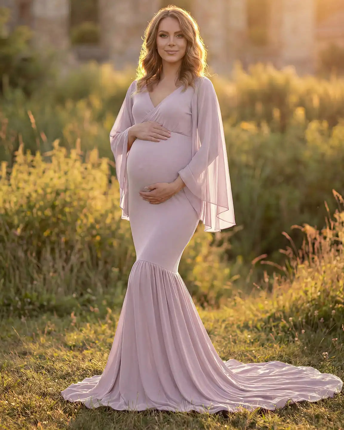 Trailing Hem Elegant Maternity Photoshoot Gown