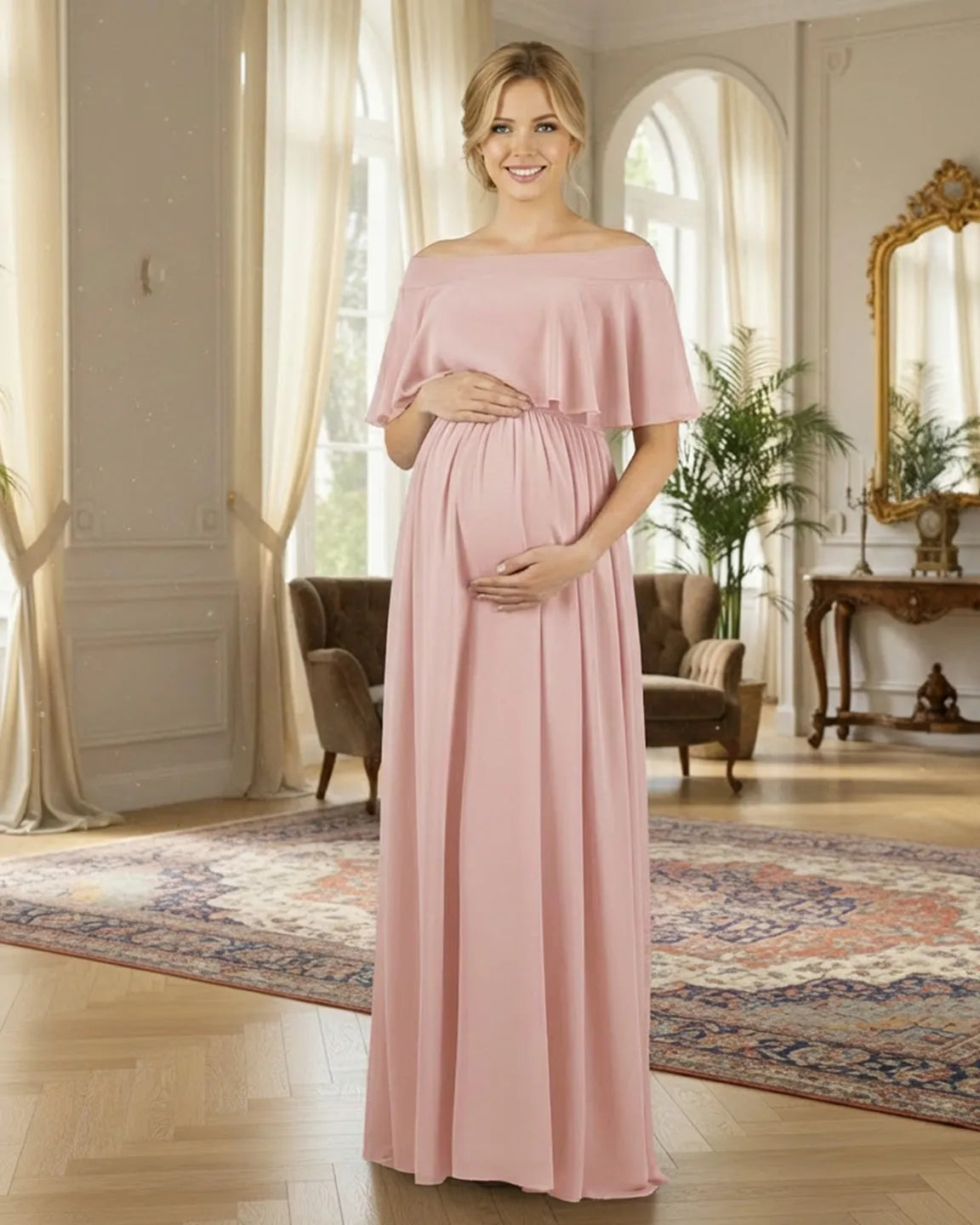 Off Shoulder Bohemian Maternity Photoshoot Dress