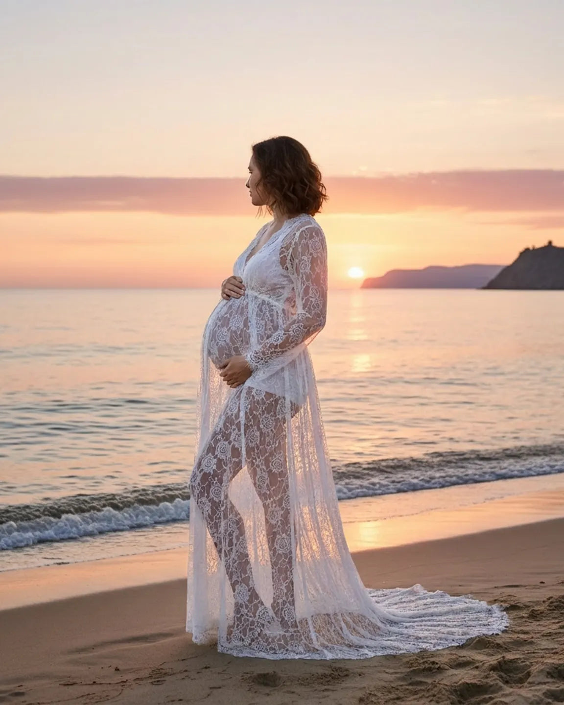 Floral Lace Romantic Maternity Photoshoot Maxi Dress