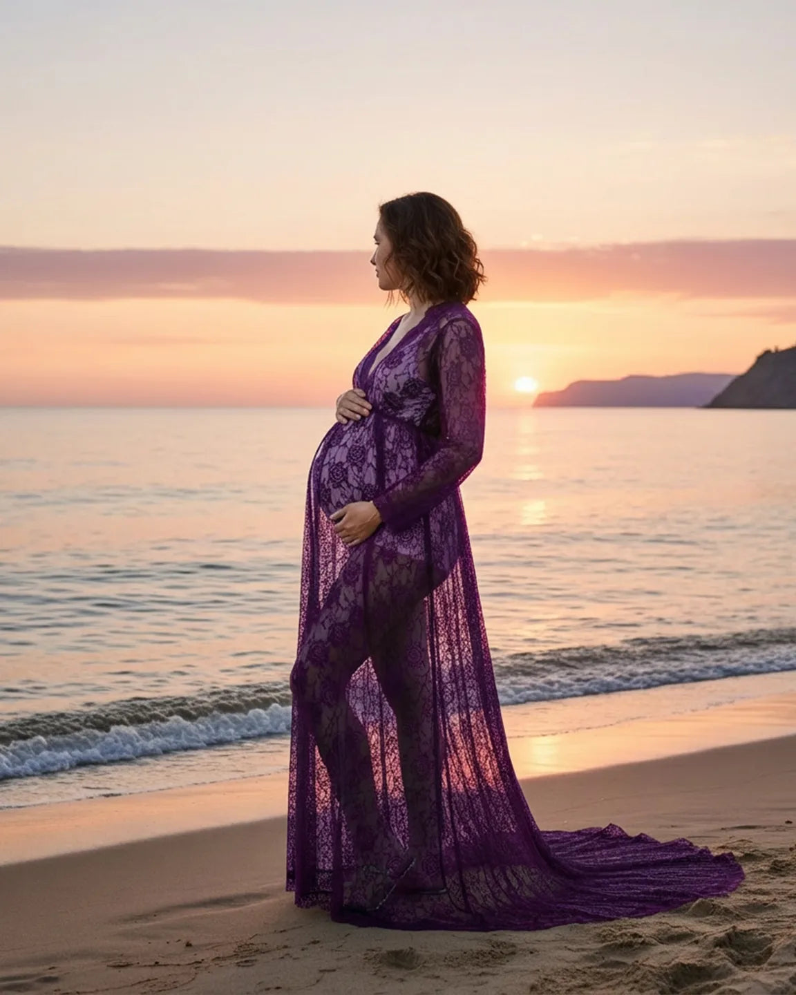 Floral Lace Romantic Maternity Photoshoot Maxi Dress