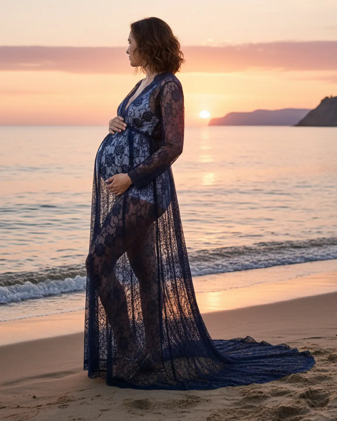 Floral Lace Romantic Maternity Photoshoot Maxi Dress