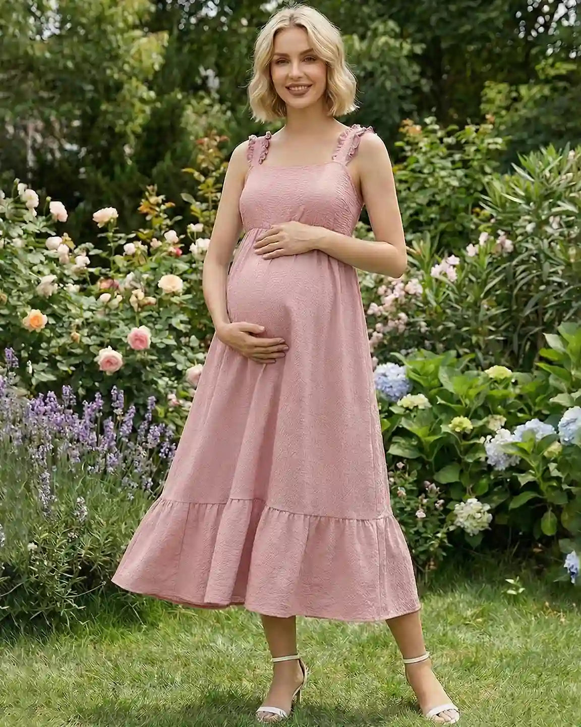 Ruffled Strap Romantic Maternity Maxi Dress