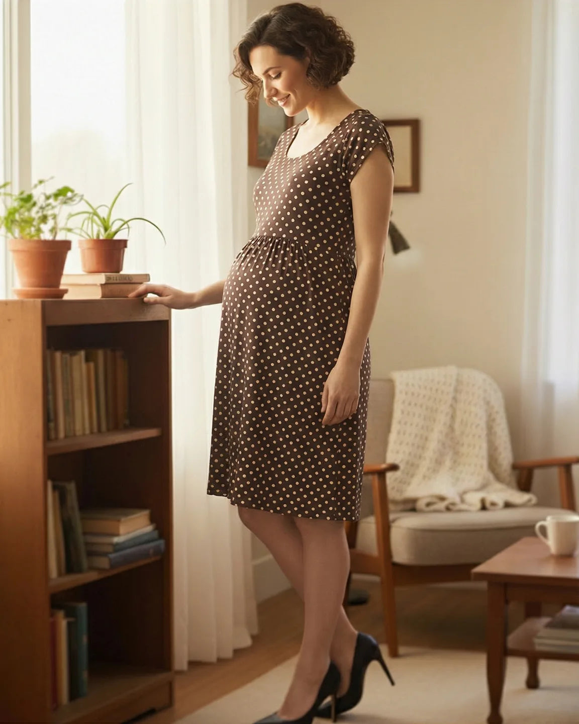 Easy Nursing Access Polka Dot Maternity Dress