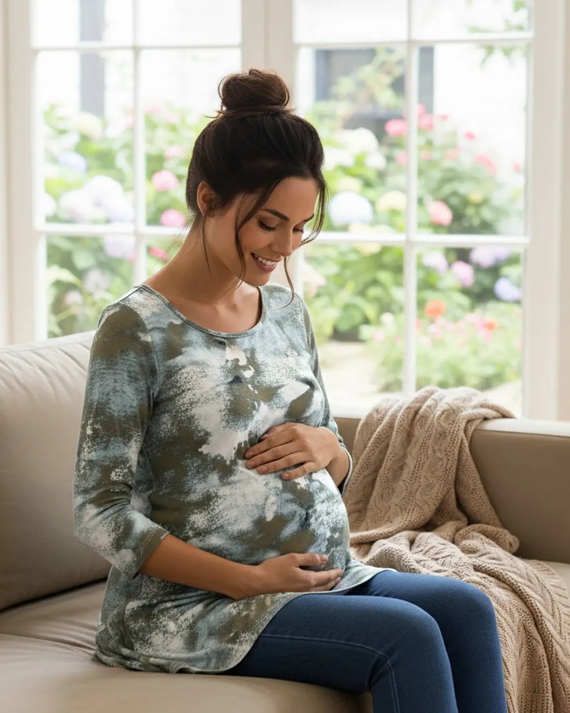 Asymmetrical Hem Casual Maternity Nursing Tunic Top