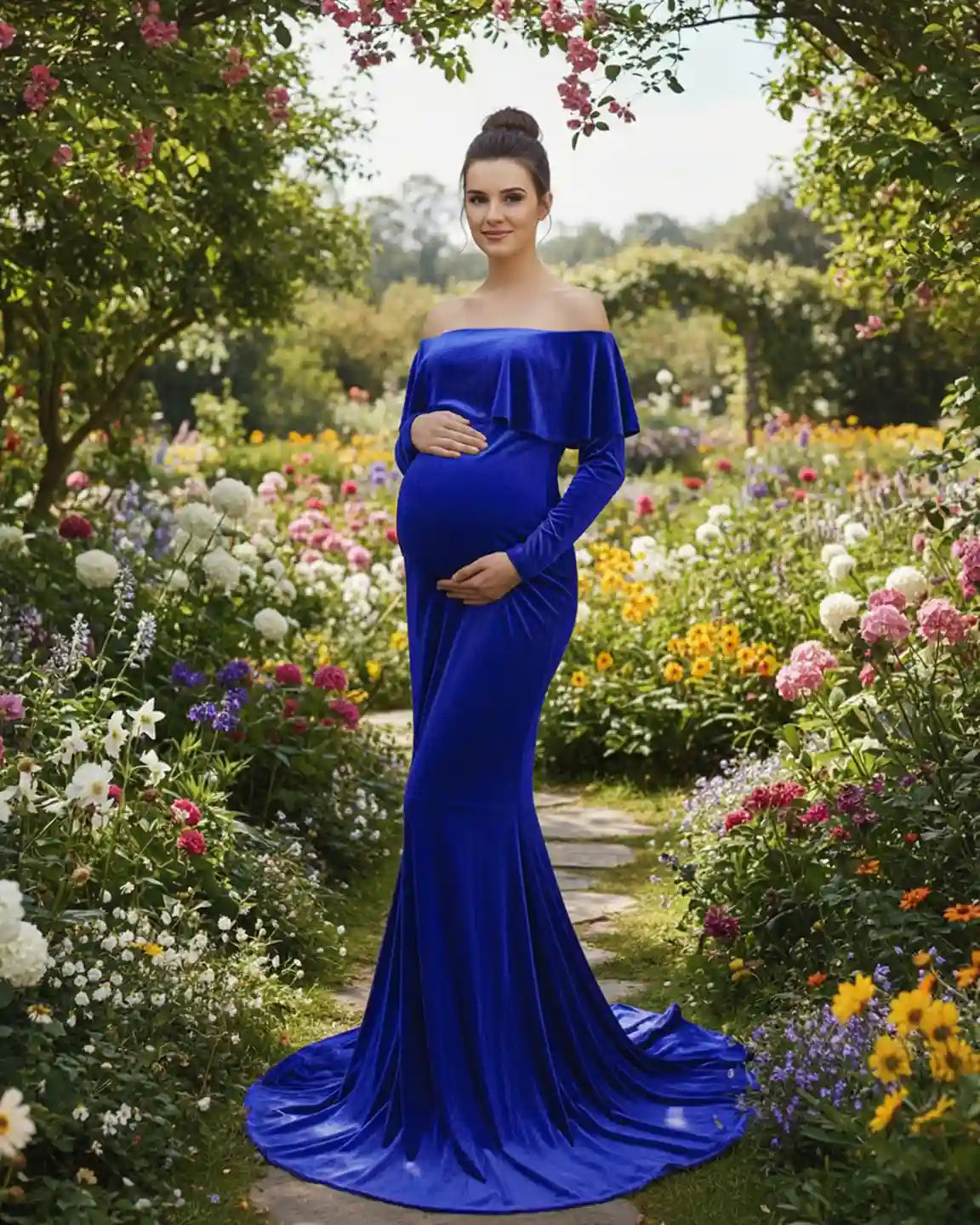 Off-Shoulder Fitted Maternity Photoshoot Dress
