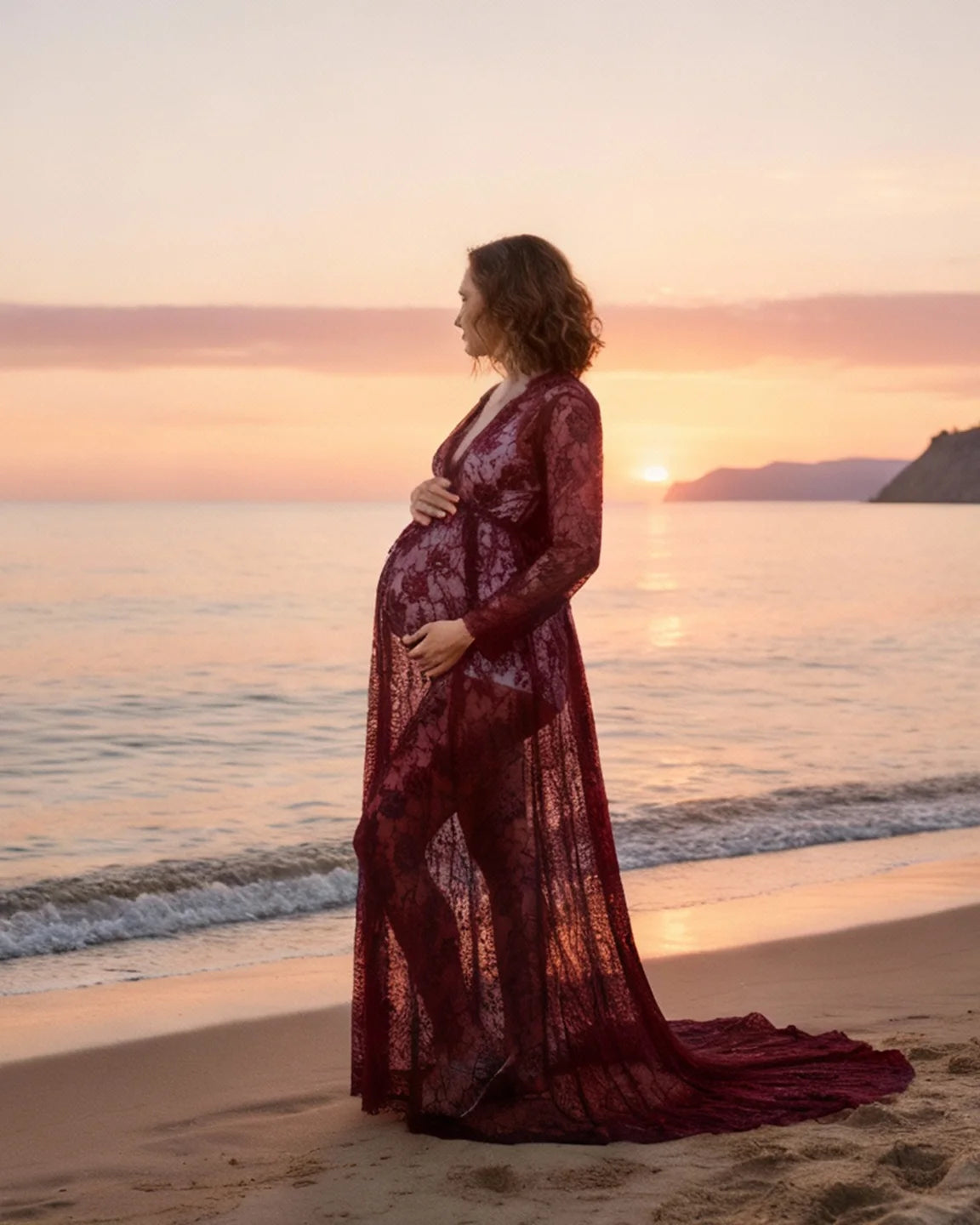 Floral Lace Romantic Maternity Photoshoot Maxi Dress