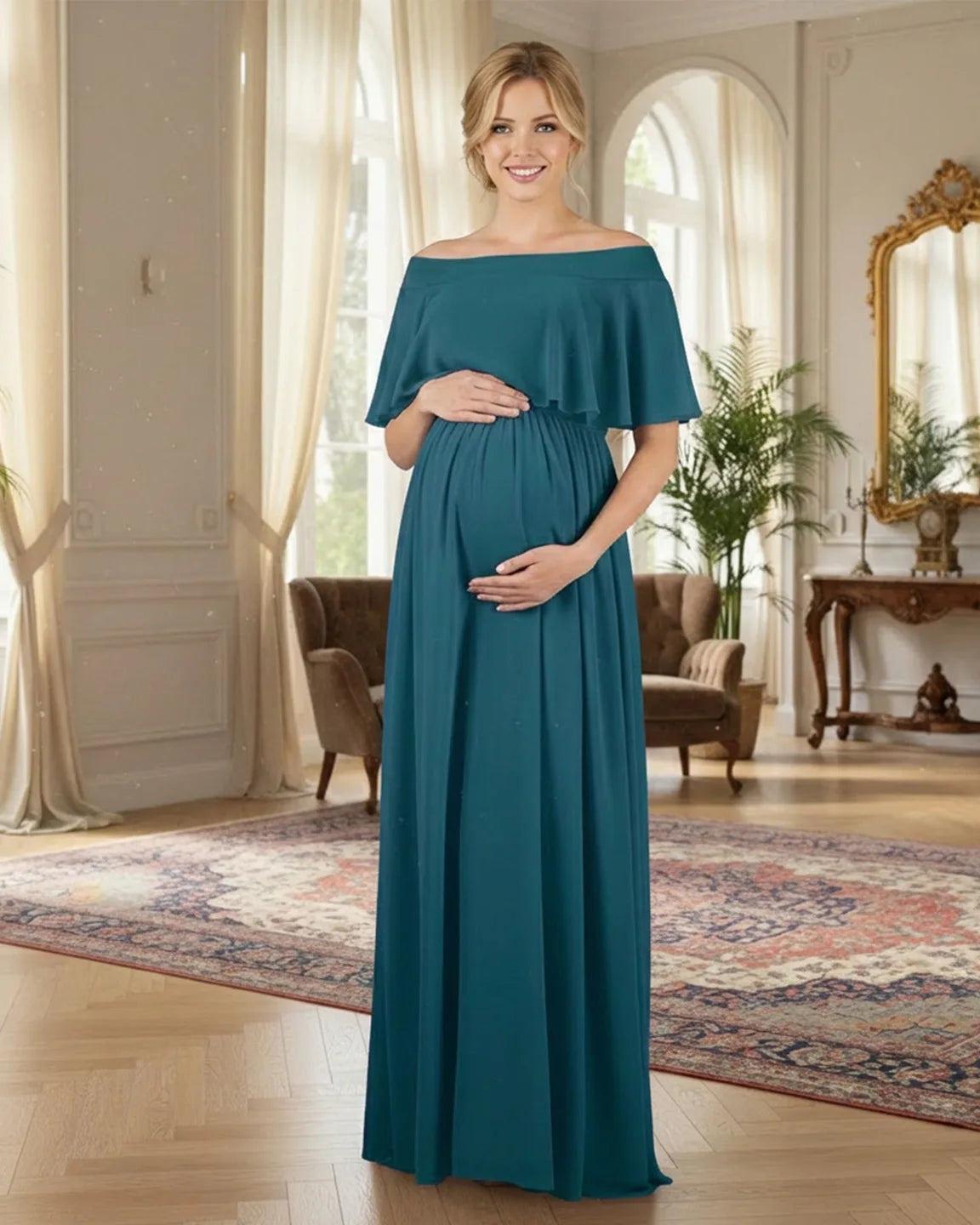 Off Shoulder Bohemian Maternity Photoshoot Dress