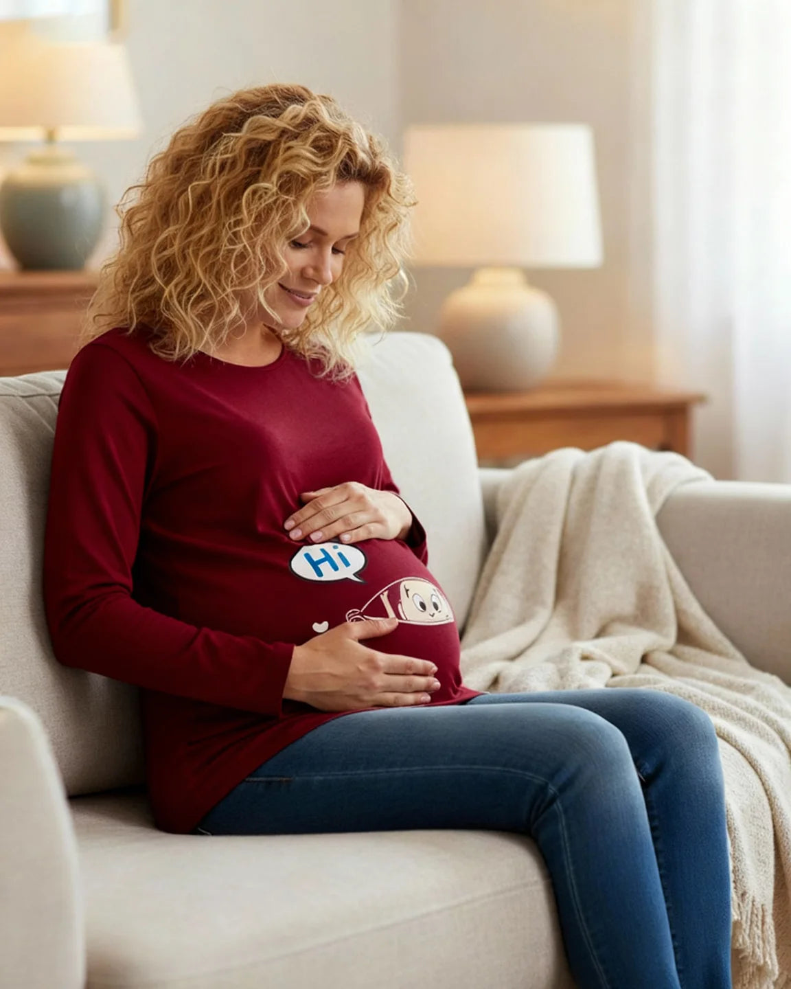 Slim Fit Side Ruched Long Sleeve Maternity Top