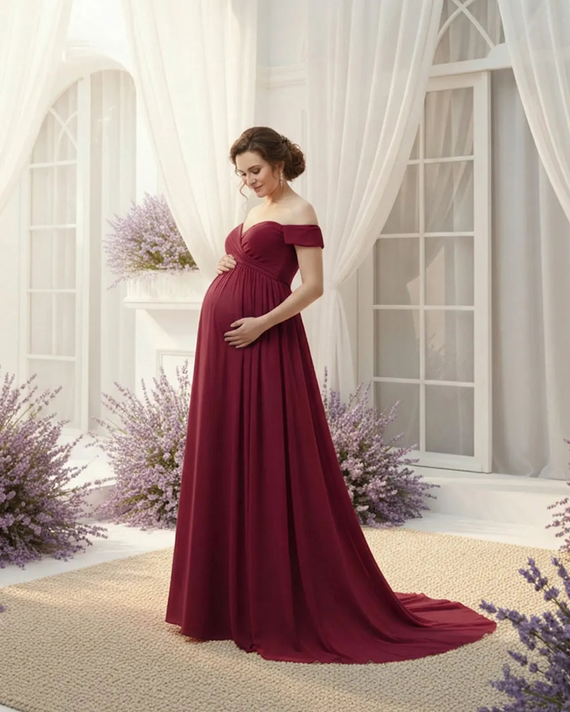 Off-Shoulder Dreamy Maternity Photography Gown