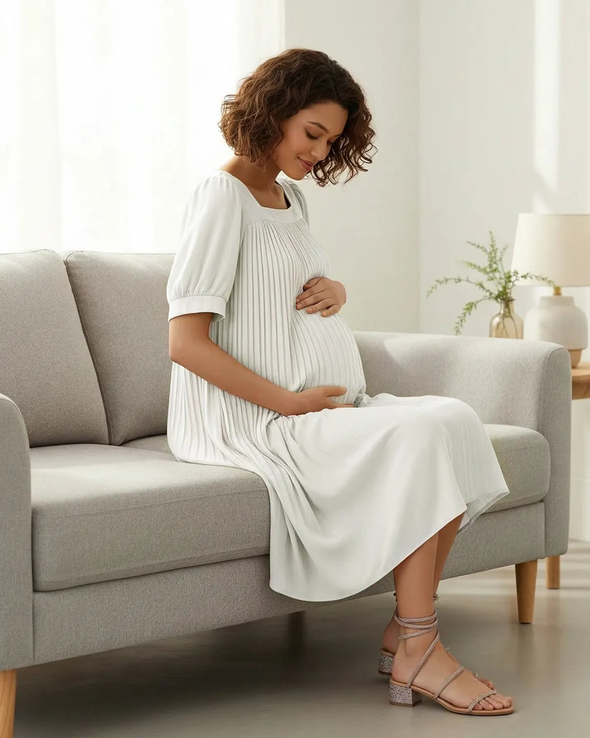 Pleated Flowy-Style Maternity Short Dress