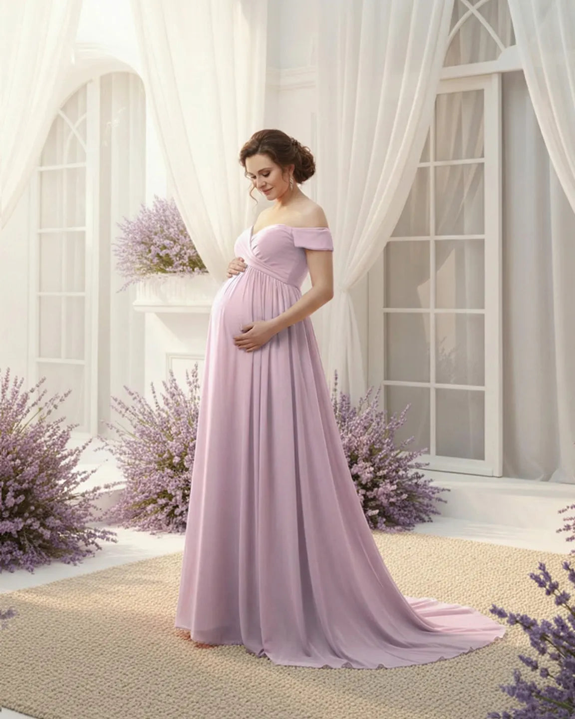 Off-Shoulder Dreamy Maternity Photography Gown