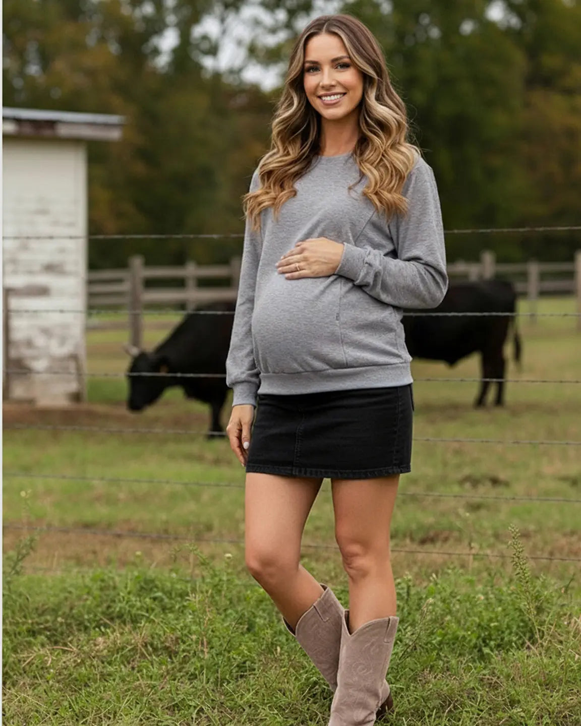 Waffle-Knit Cozy Fit Maternity Nursing Sweatshirt