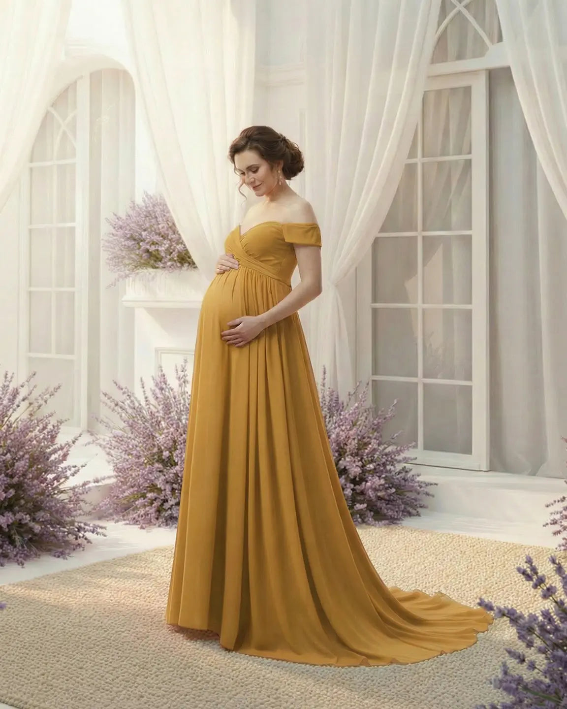 Off-Shoulder Dreamy Maternity Photography Gown