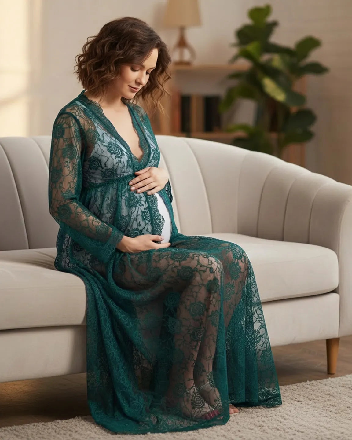 Floral Lace Romantic Maternity Photoshoot Maxi Dress