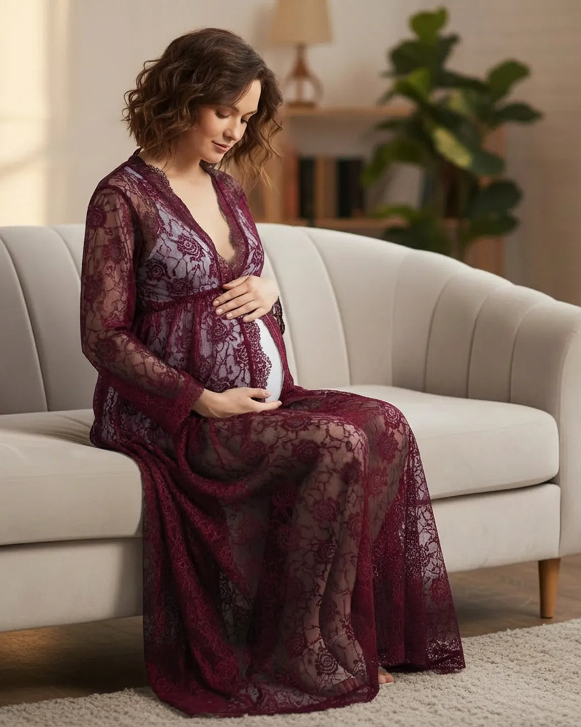 Floral Lace Romantic Maternity Photoshoot Maxi Dress