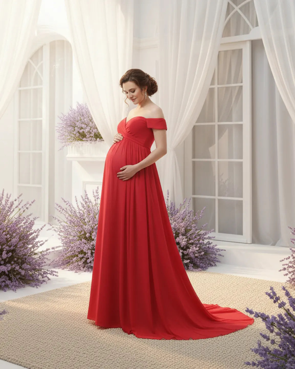 Off-Shoulder Dreamy Maternity Photography Gown