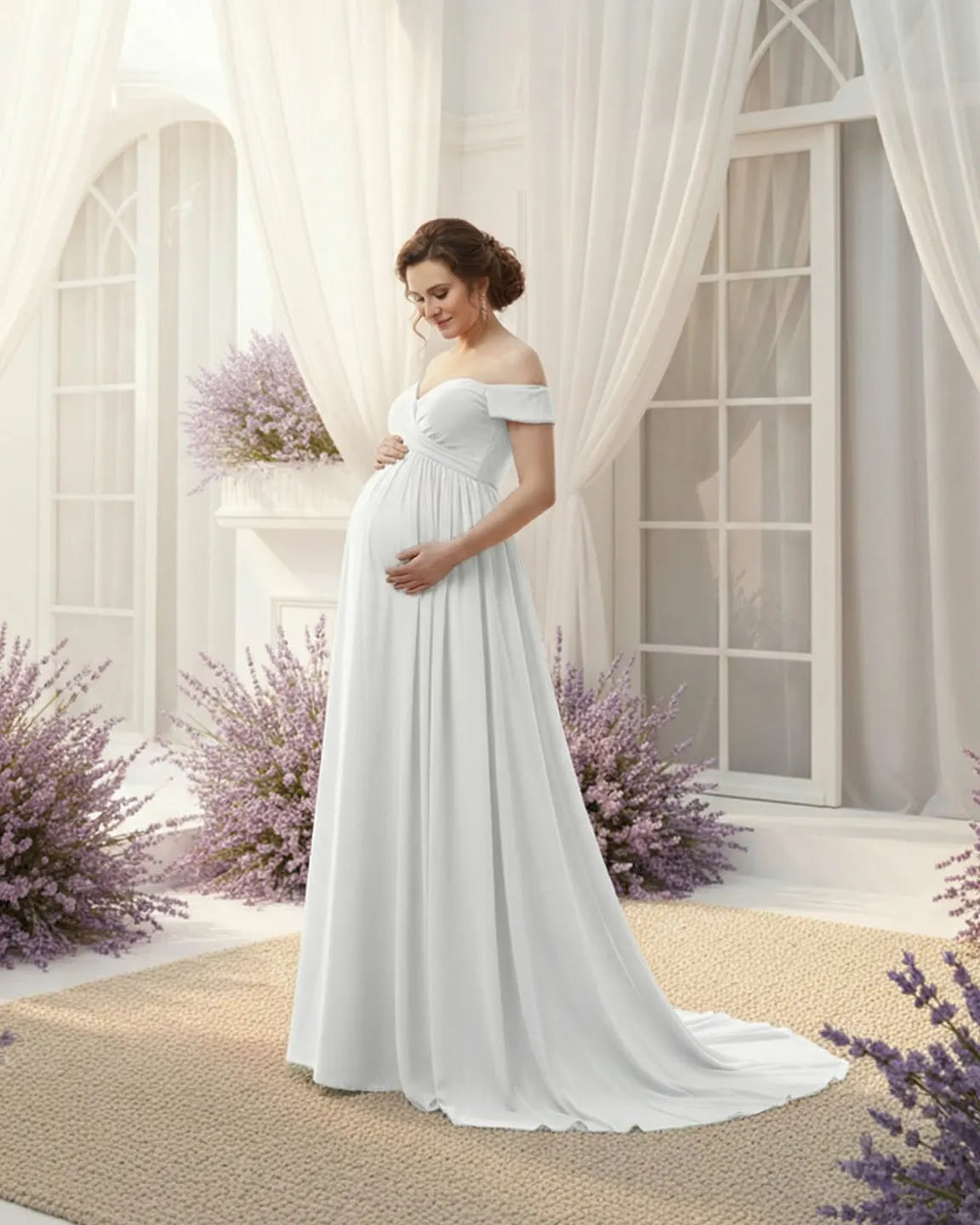 Off-Shoulder Dreamy Maternity Photography Gown