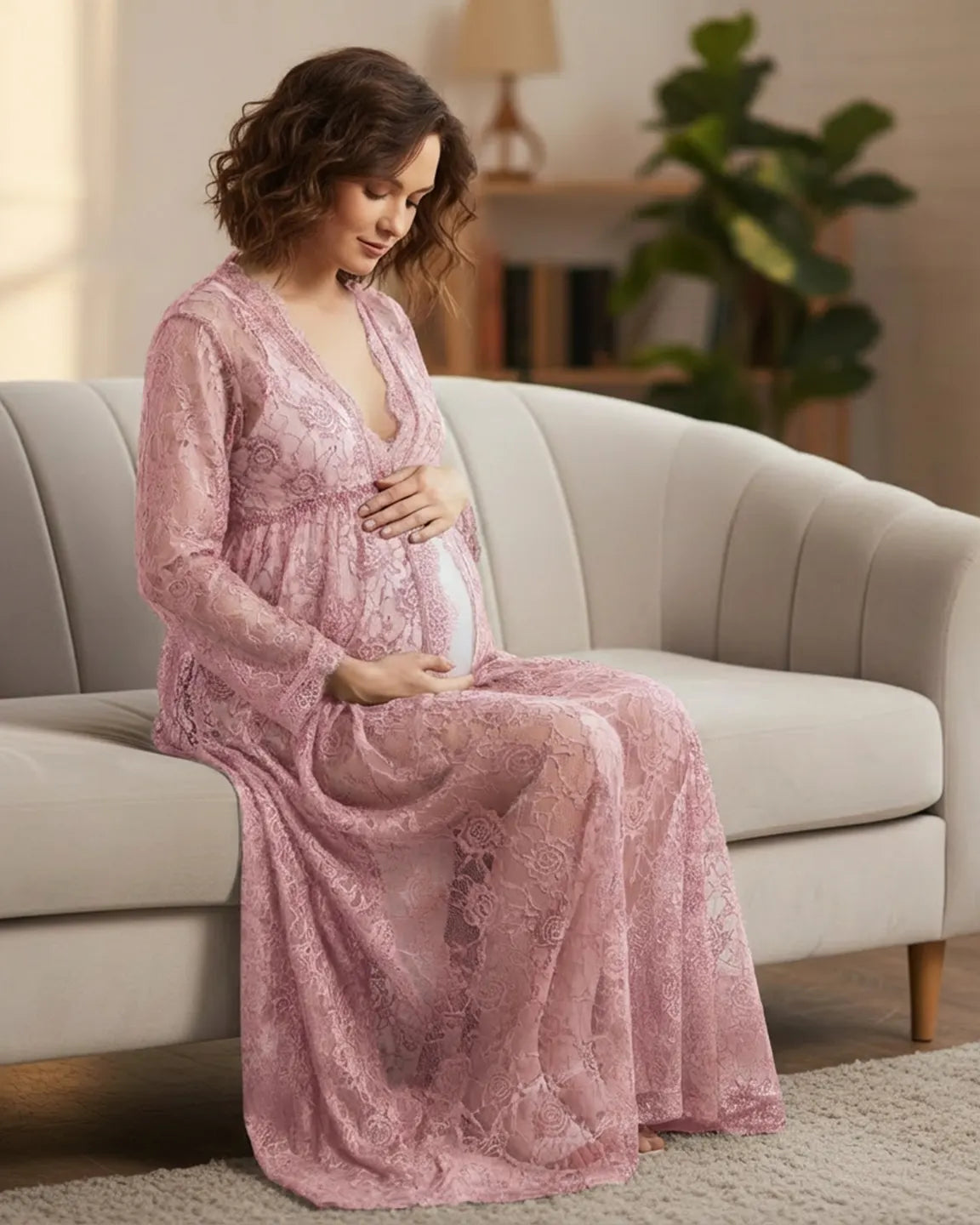 Floral Lace Romantic Maternity Photoshoot Maxi Dress