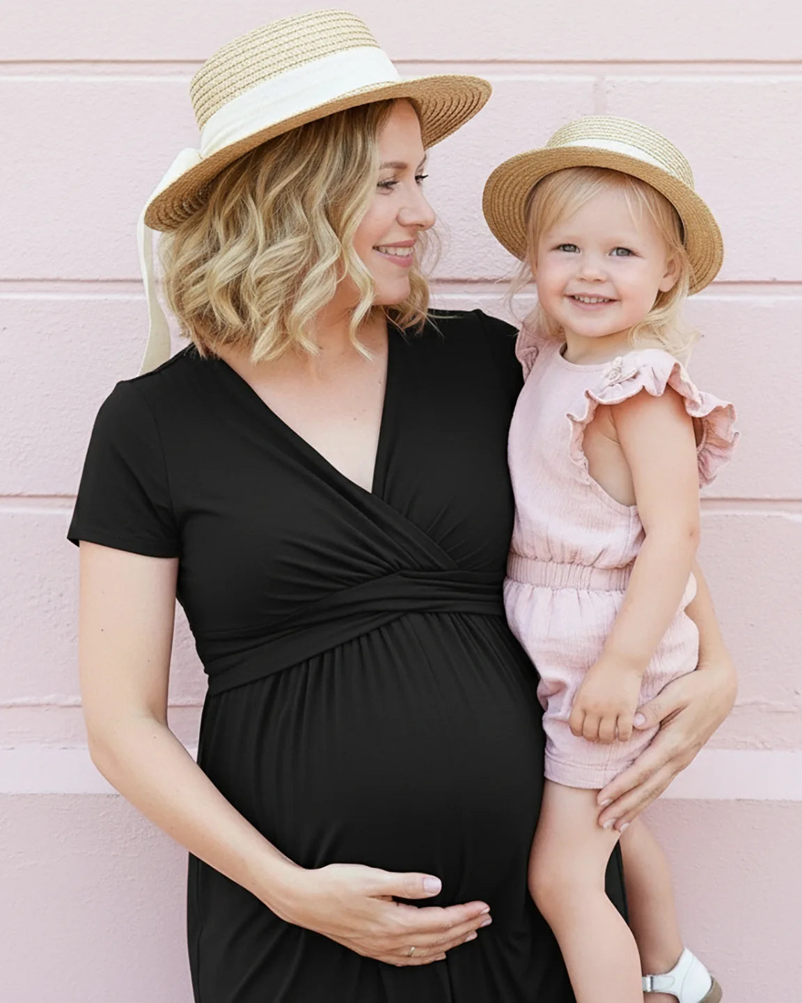 V-Neck Pleated Bust Maternity Maxi Dress