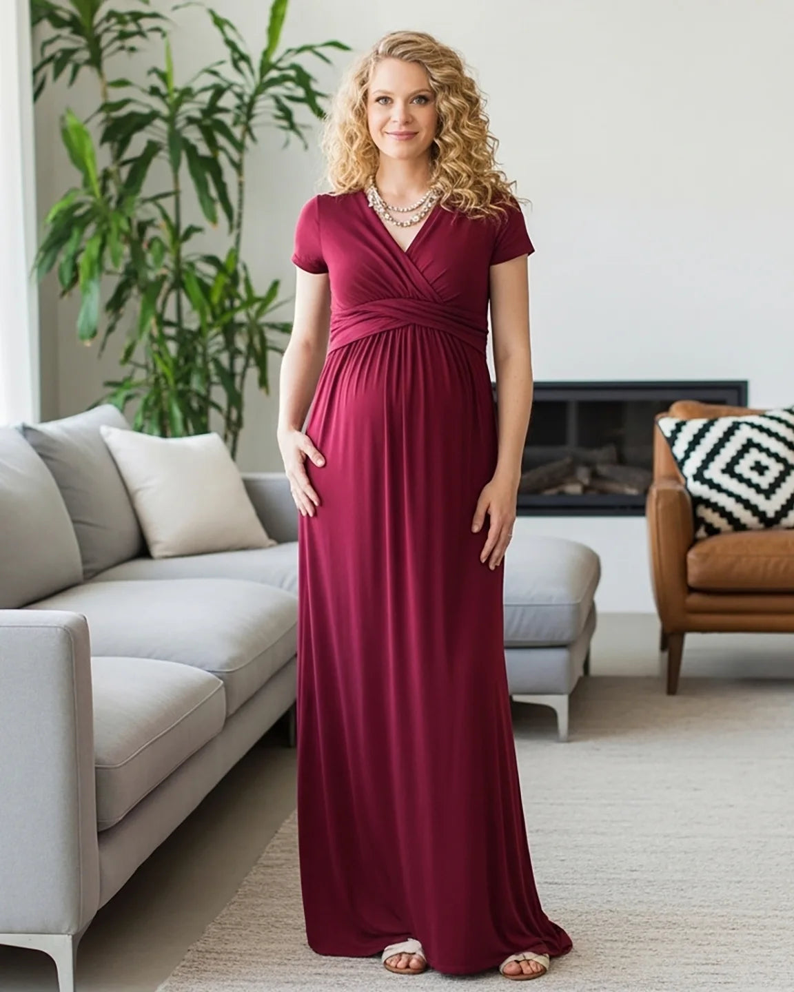 Twist Front Draped Maternity Nursing Maxi Dress