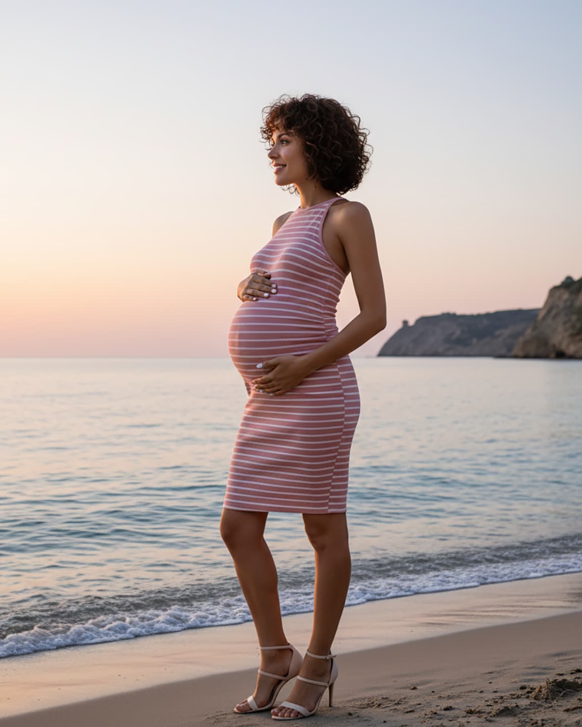 Striped Halter Bodycon Maternity Mini Dress