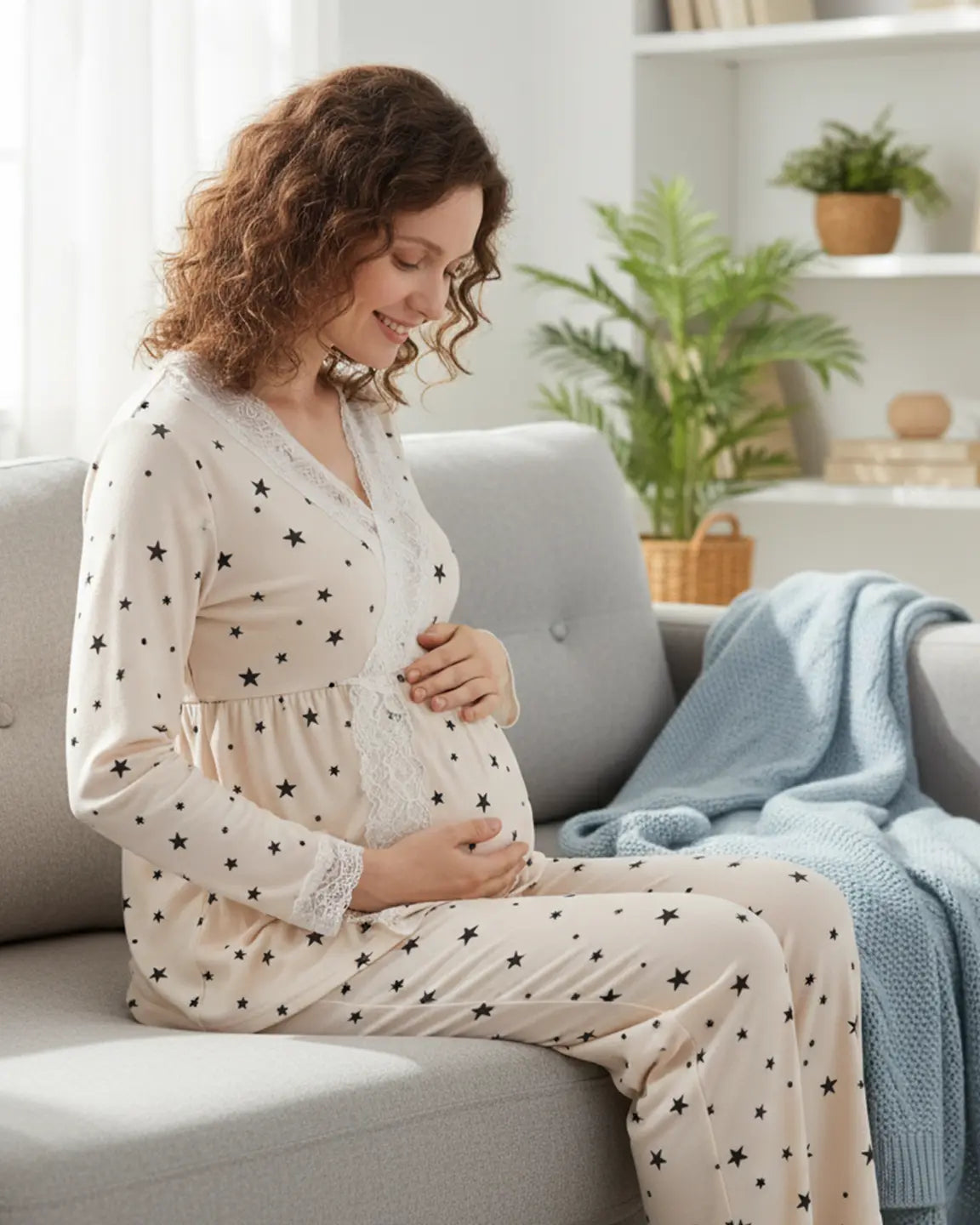 Modal-Soft Lace-Trim Maternity Sleepwear Set