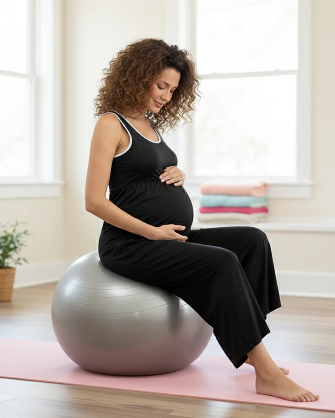 Contrast-Trim Wide-Leg Maternity Jumpsuit