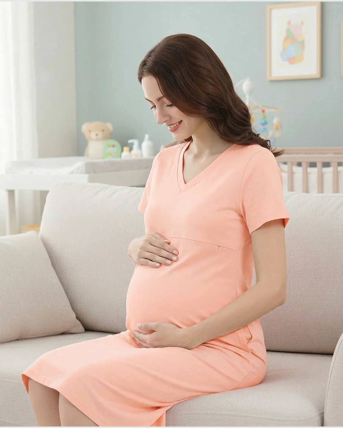 V-Neck Cotton Casual Nursing & Maternity Dress