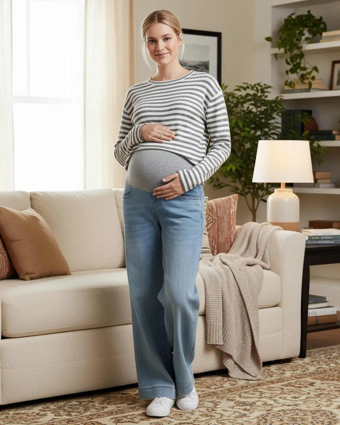 Stretchy Waist Wide-Leg Maternity Jeans