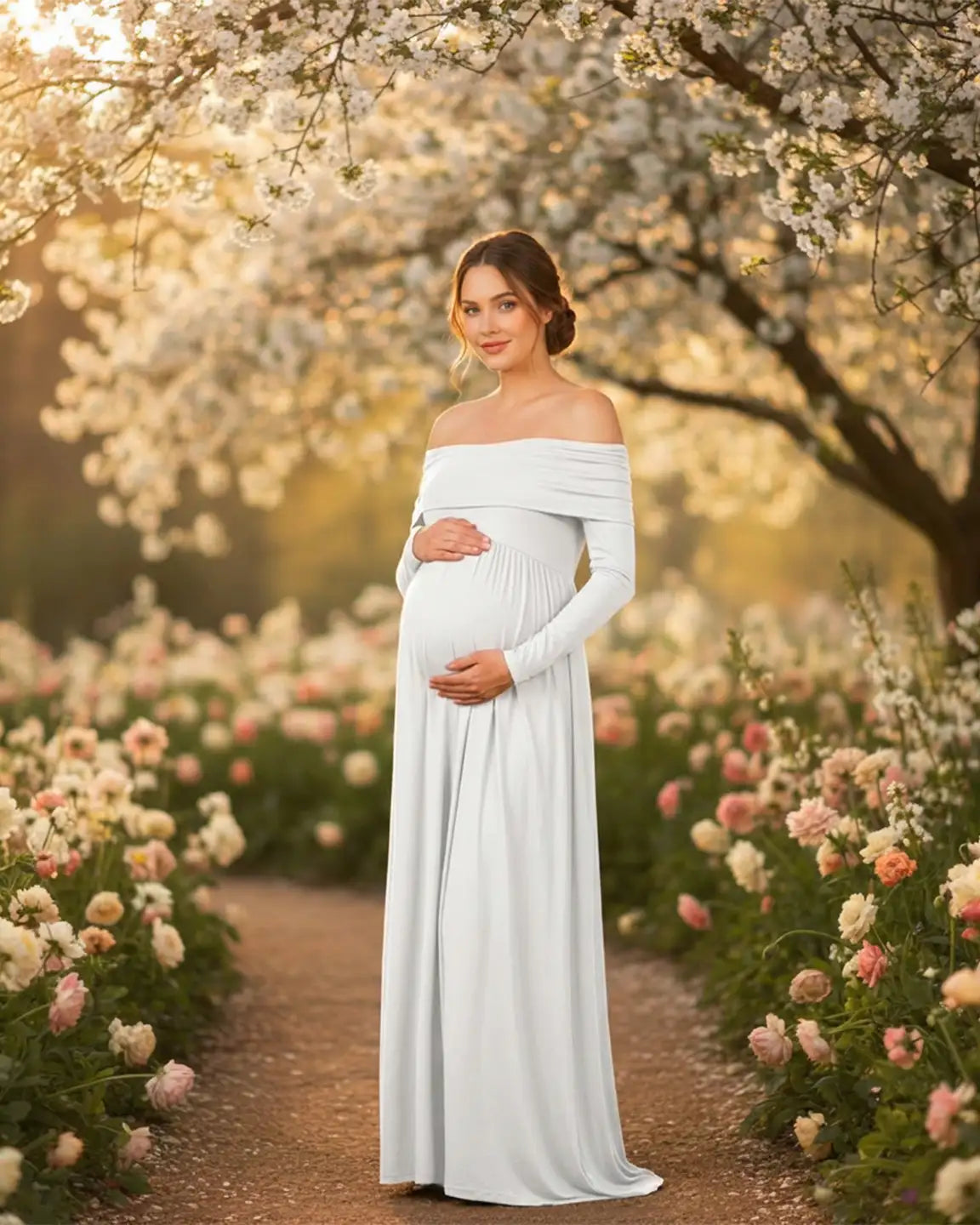 Off-Shoulder Floor-Length Maternity Gown