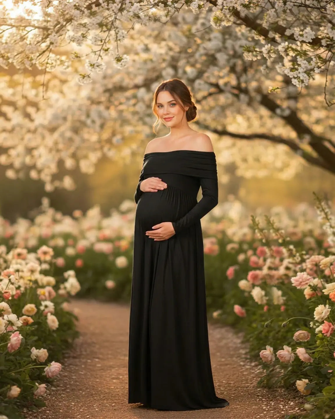 Off-Shoulder Floor-Length Maternity Gown