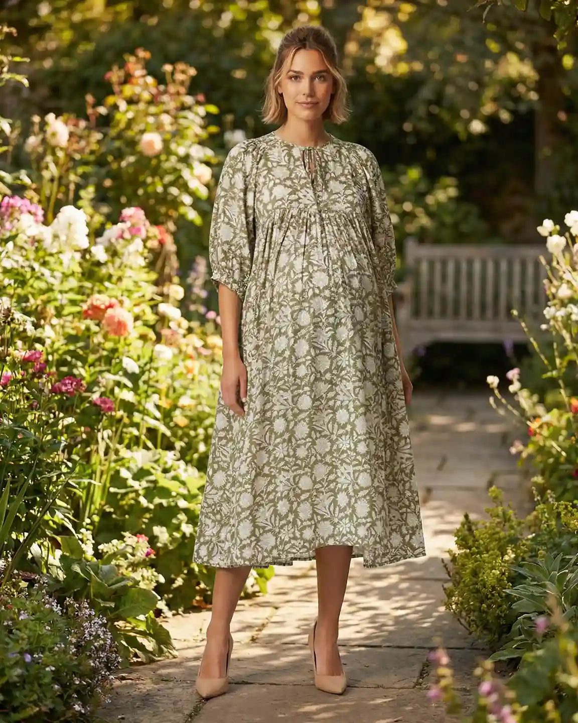 Flowy Cotton Boho Maternity Midi Dress