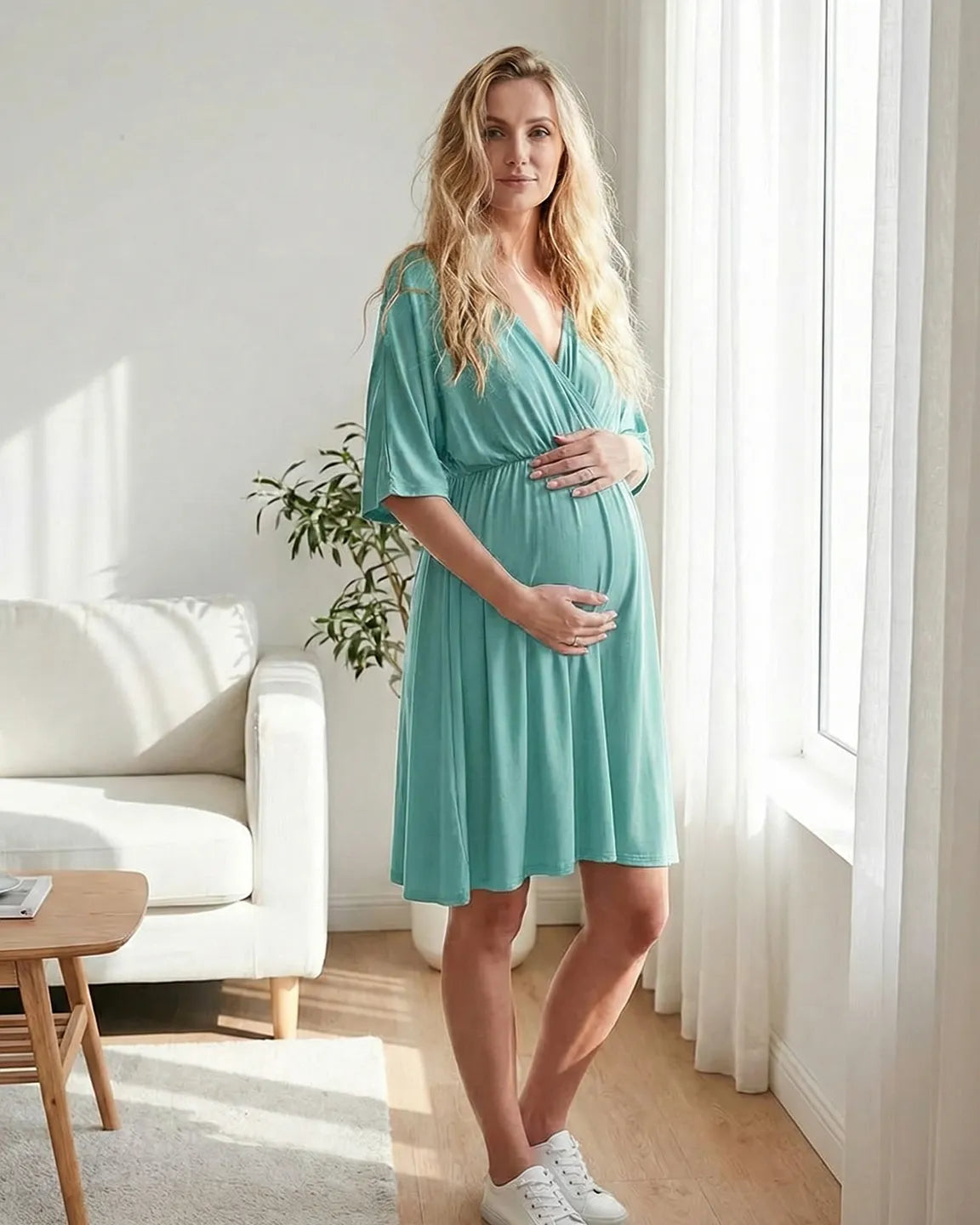 Cross-Front Romantic Style Maternity Midi Dress