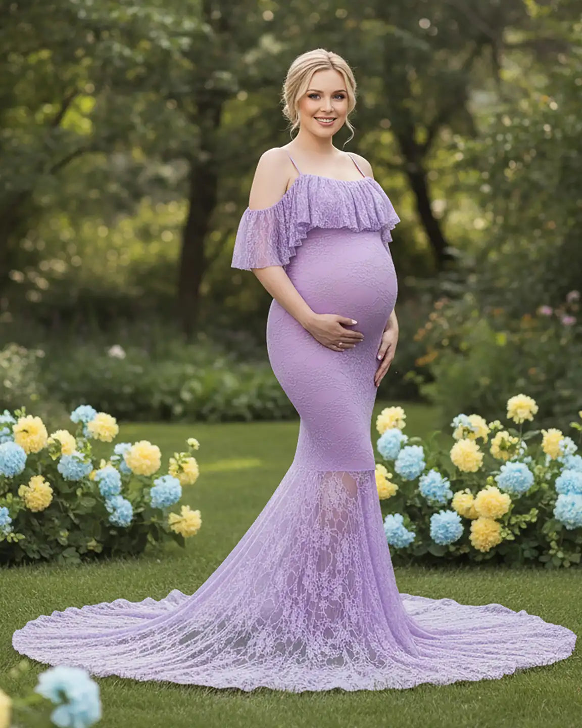 Off-Shoulder Lace Mermaid Maternity Gown