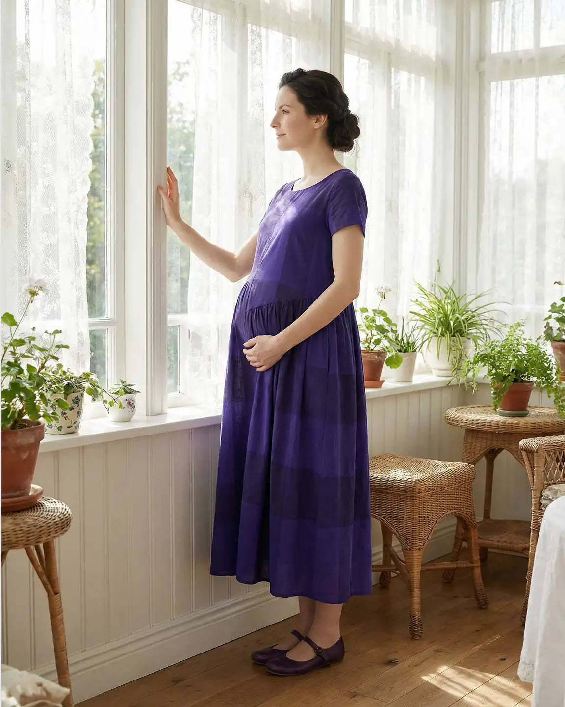 Plaid Swing Maternity Maxi Dress