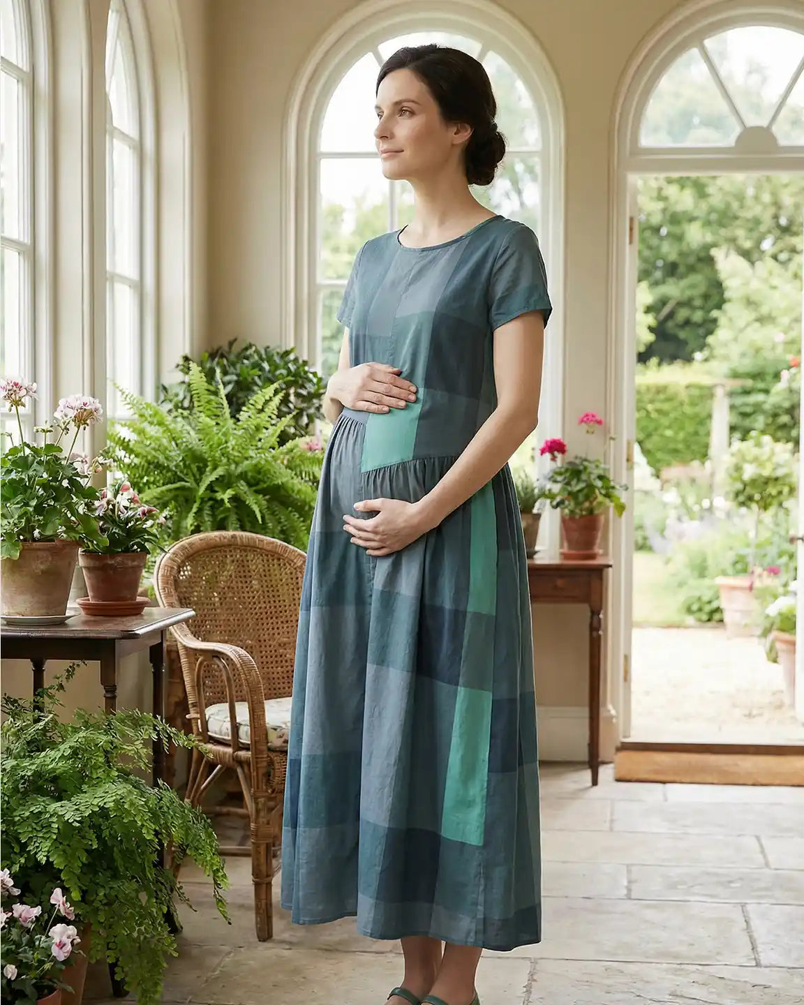Plaid Flowy Maternity Maxi Dress