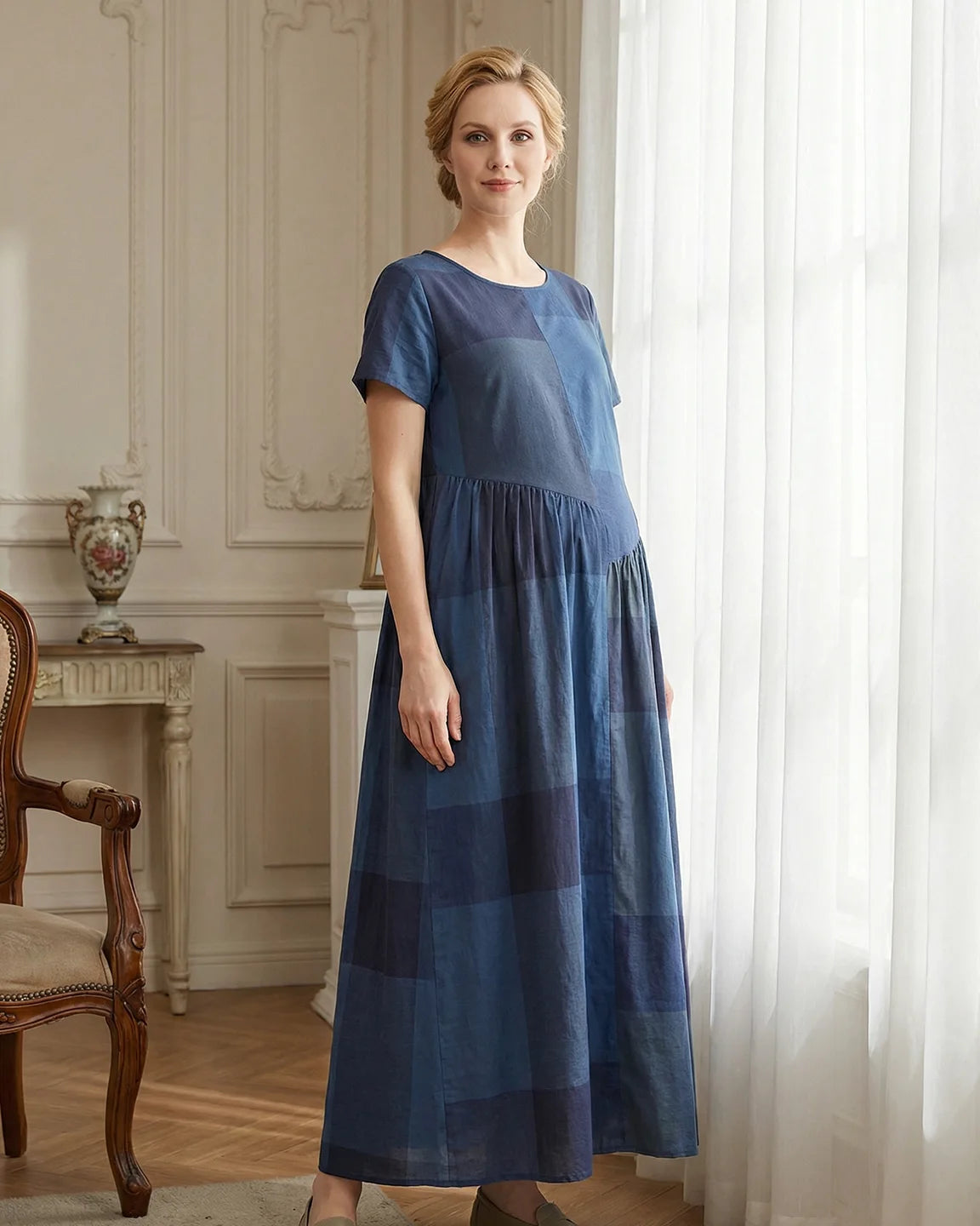 Plaid Relaxed Maternity Maxi Dress