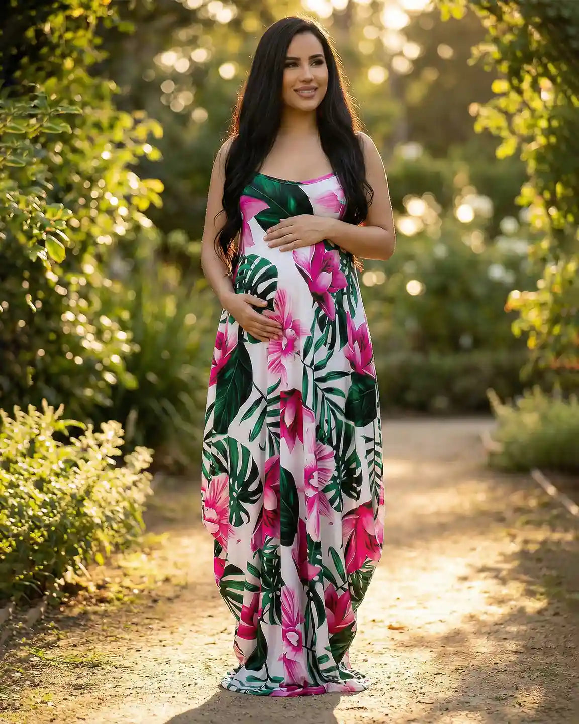 Tropical Floral Sling Maternity Maxi Dress